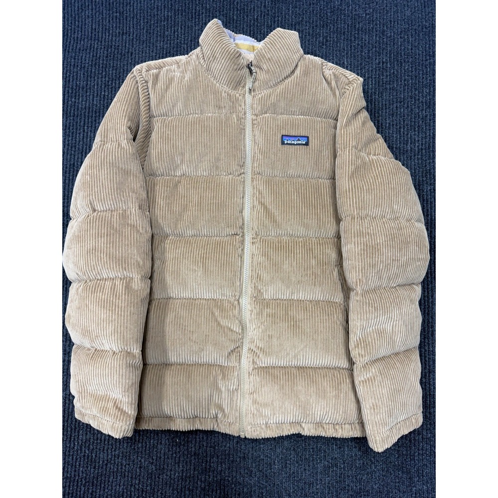 Patagonia Cord Fjord Jacket Women's S Tan Corduroy Down Puffer Plaid Flannel